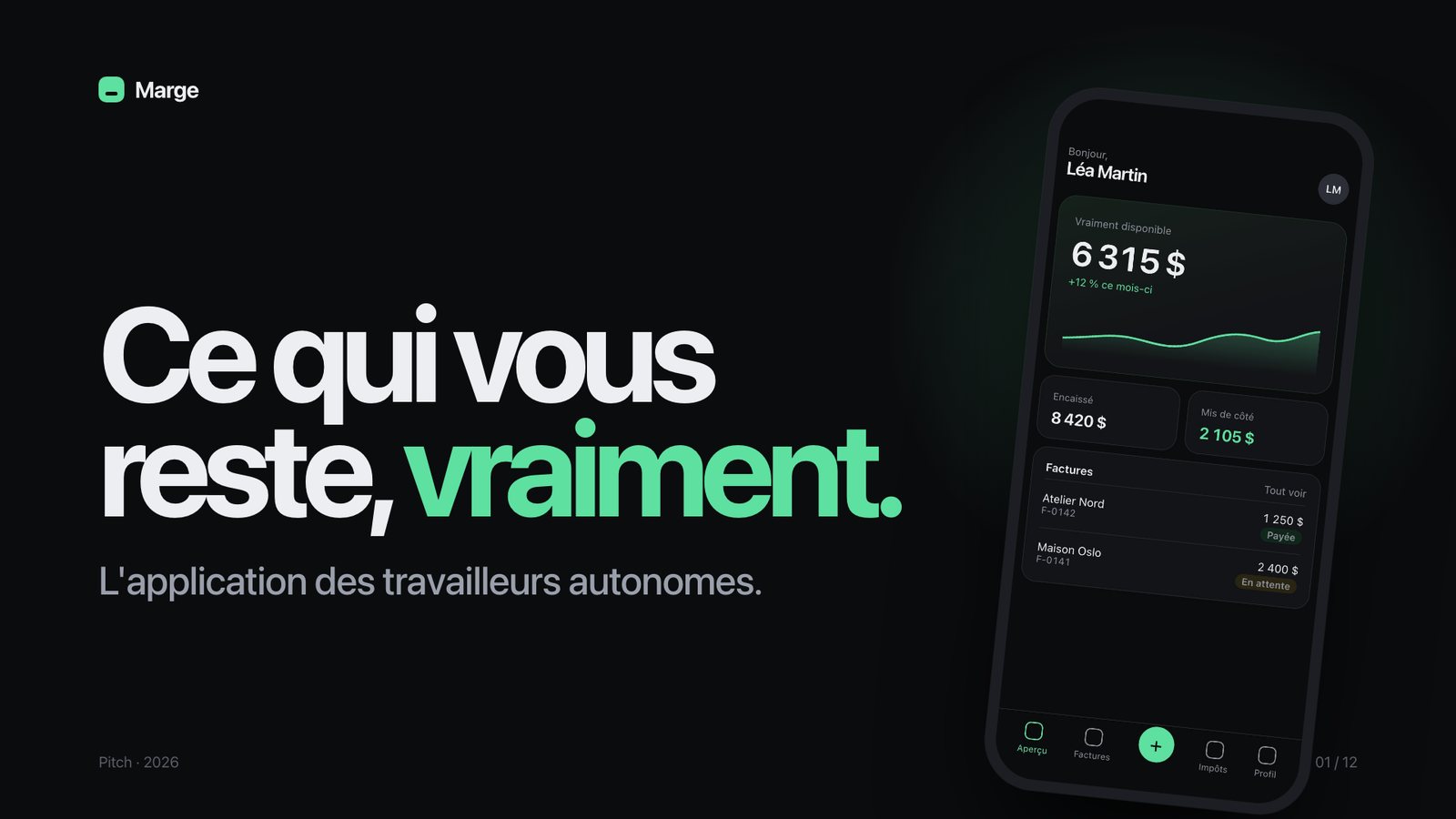 Couverture d'un pitch pour l'application Marge (concept)