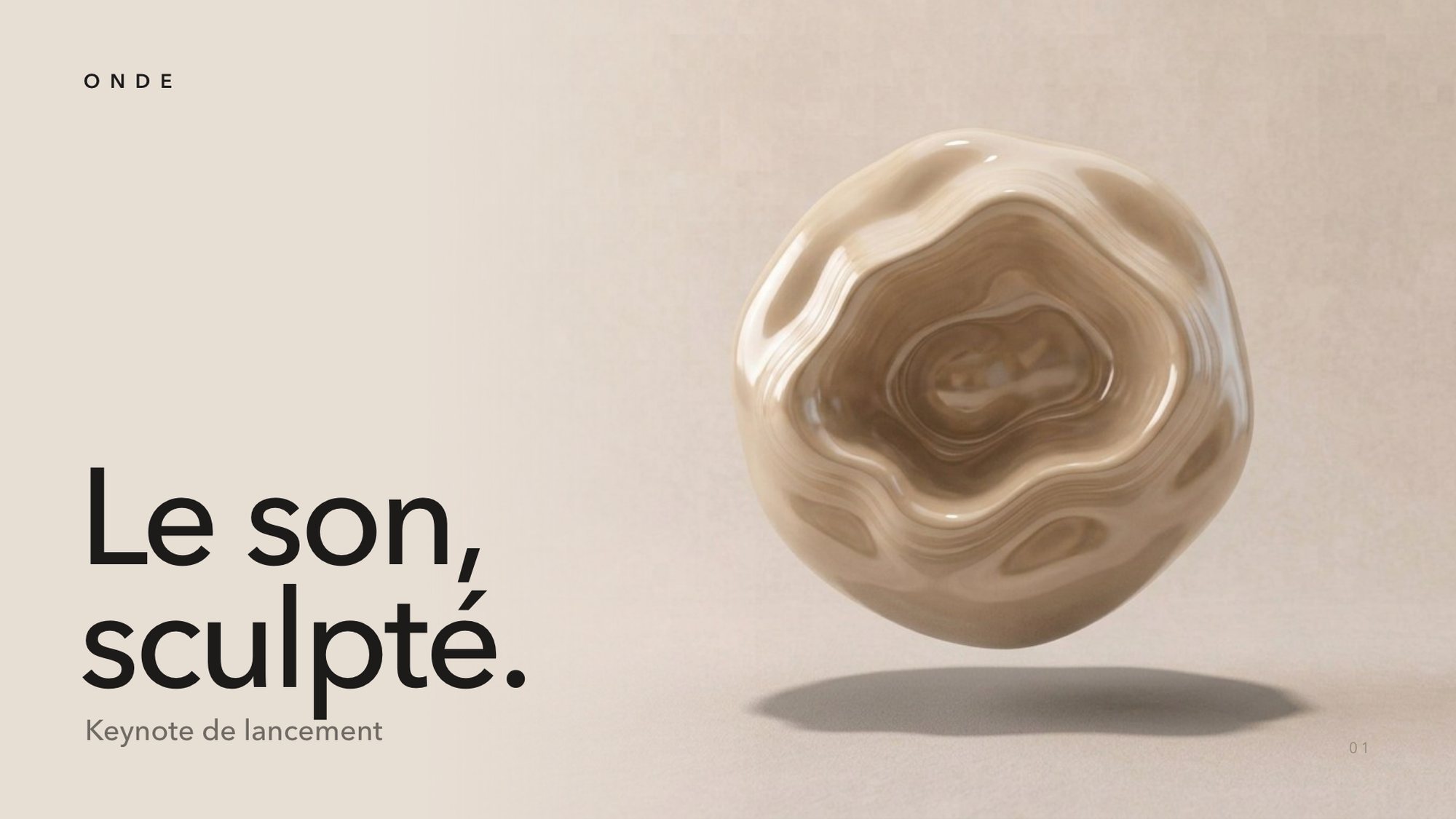 Couverture d'une keynote de lancement pour l'enceinte Onde (marque fictive)